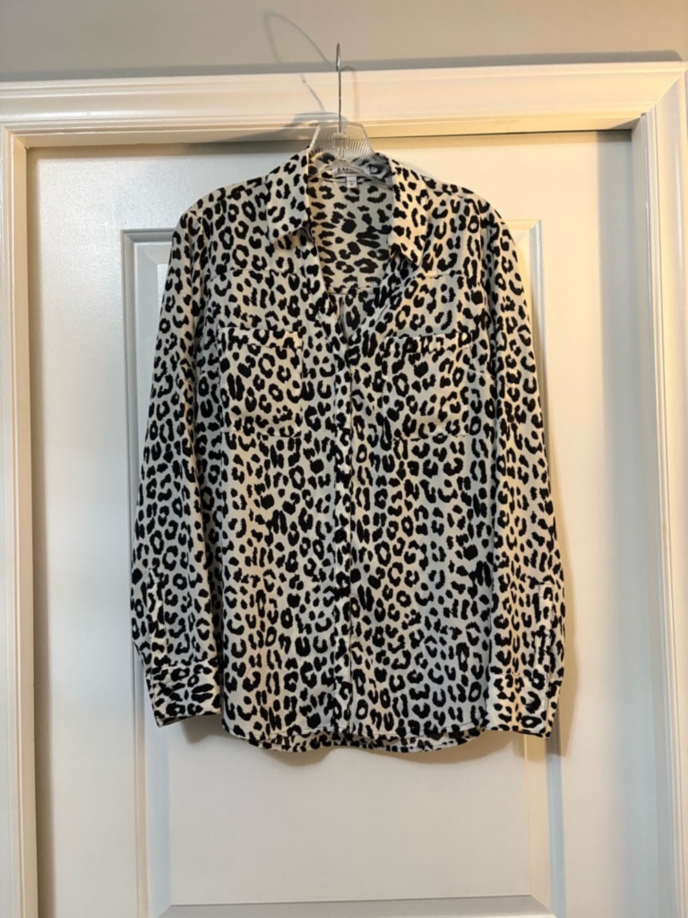 Leopard Print Button-Up Portofino Blouse - Black & Cream